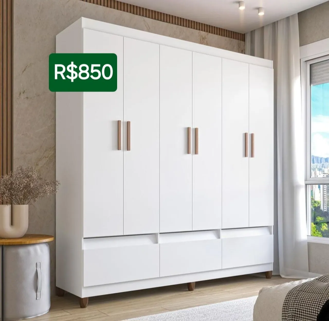 Guarda roupa 6 Portas Branco com Gavetas