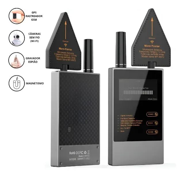 Detector de Sinal RF - Localizador de Rastreadores, Câmeras, GPS - Preto-fosco