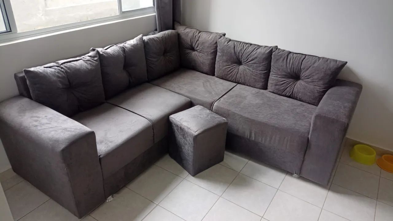 Sofá de Canto Cinza - 6 Lugares64960516516865120