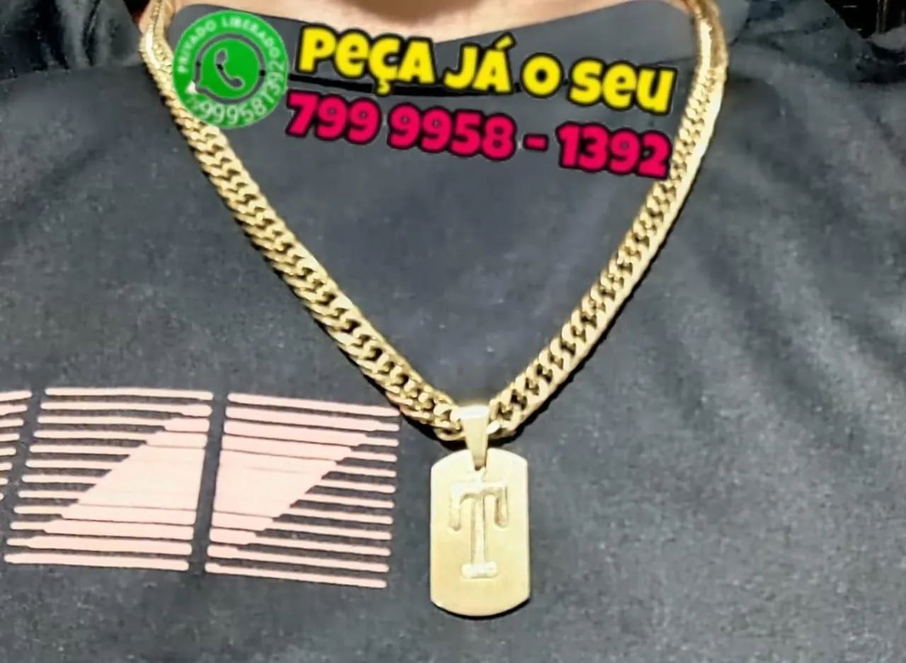 Cordão moeda dourado  Pingente 3D S,M,J,P, E - Foto 2