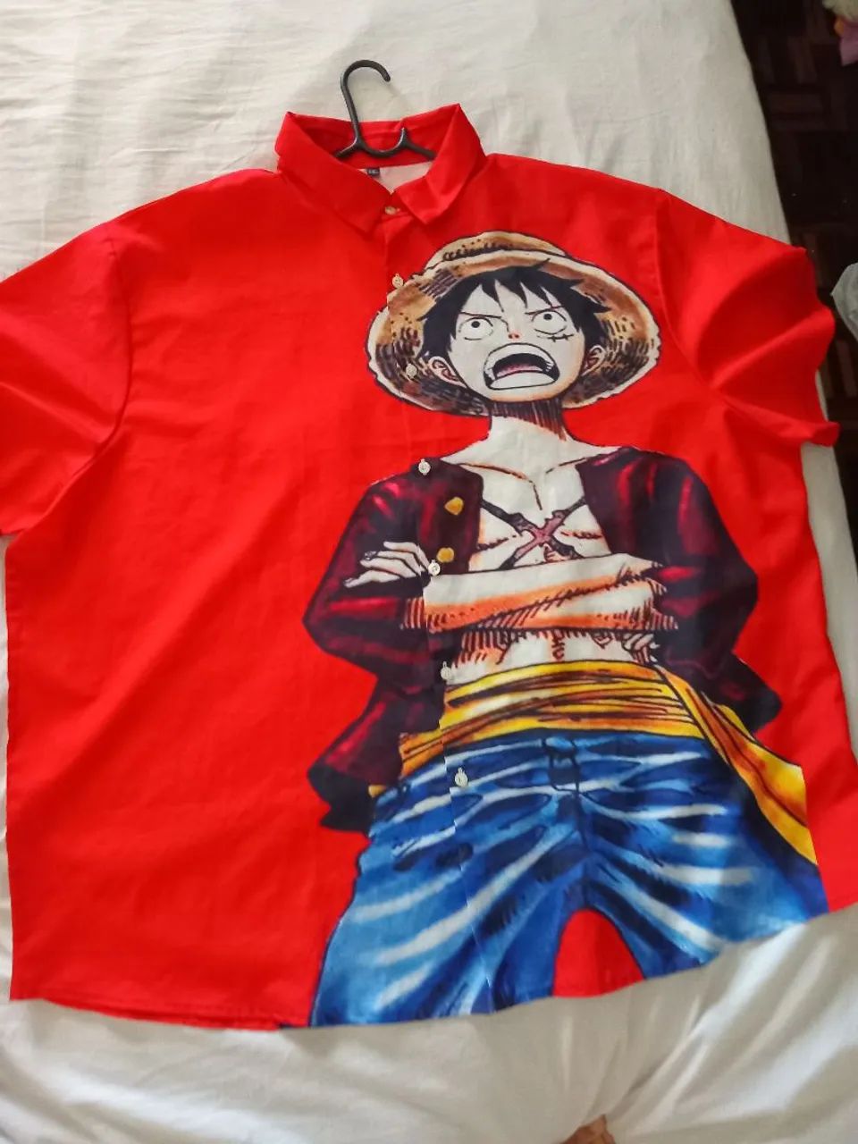 Camisa Manga Curta Luffy One Piece Vermelha Importada  - Foto 3