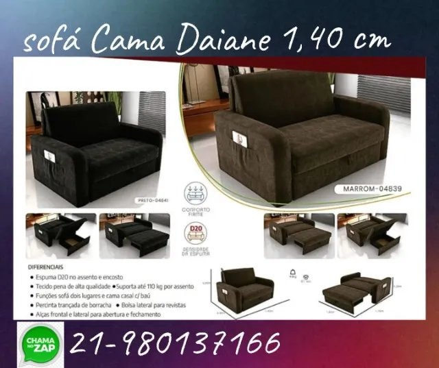 Sofá Cama Daiane 1,40 cm Pronta Entrega