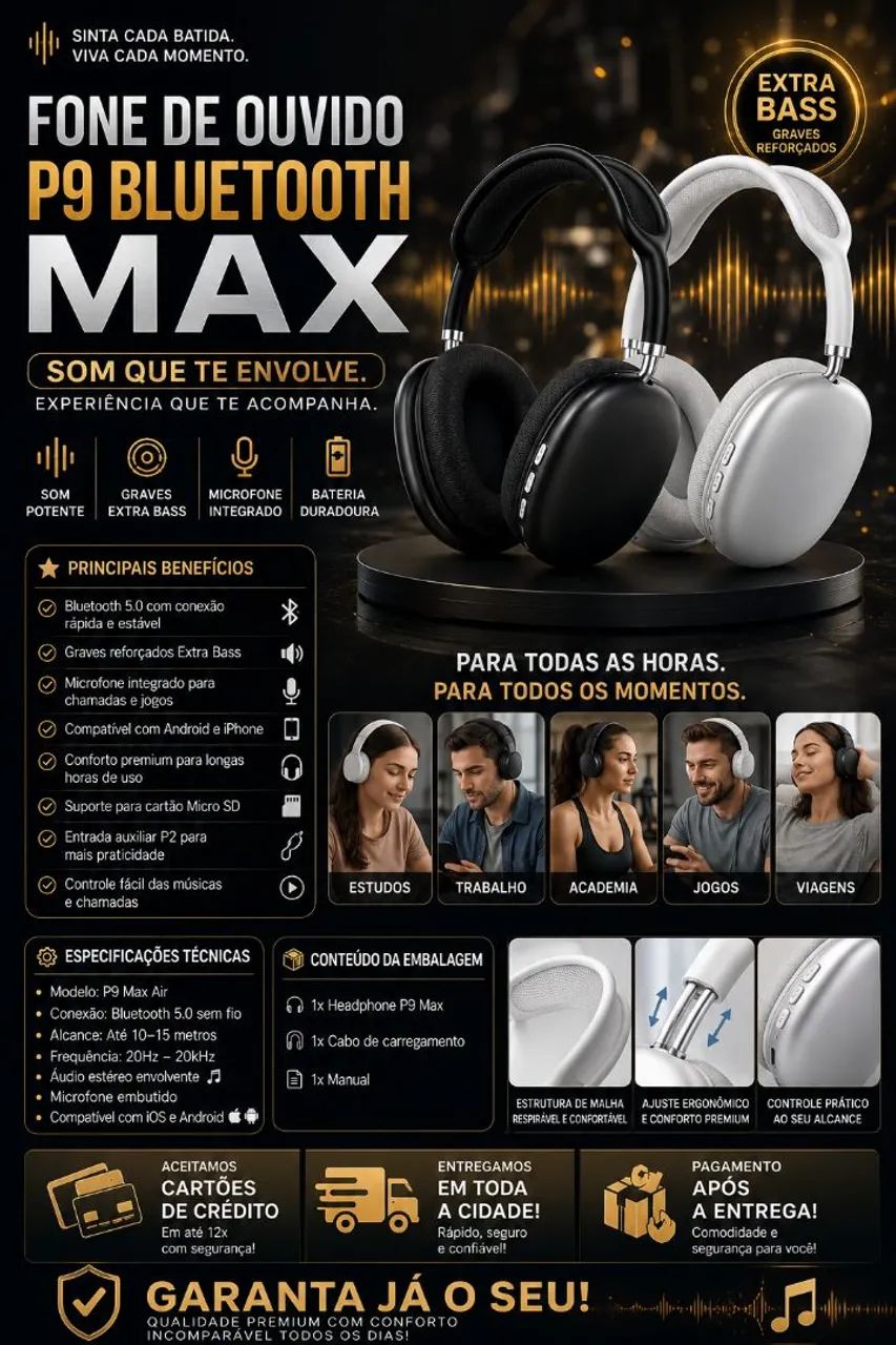 FONE DE OUVIDO P9 BLUETOOTH MAX