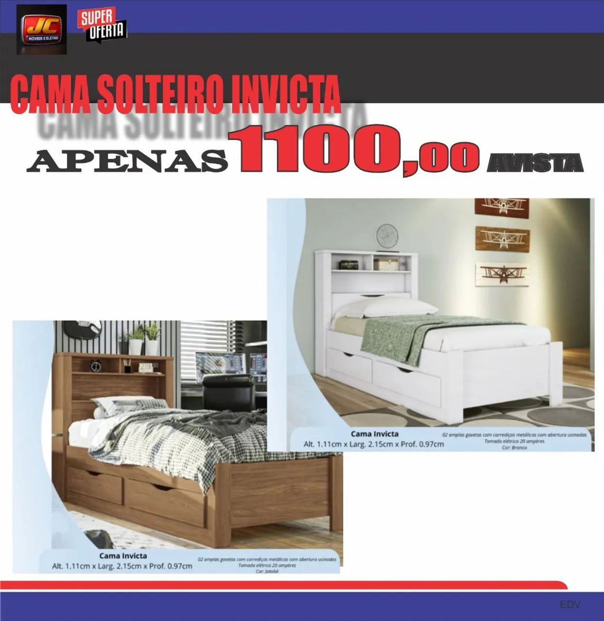 CAMA SOLTEIRO INVICTA COM GAVETAS 
