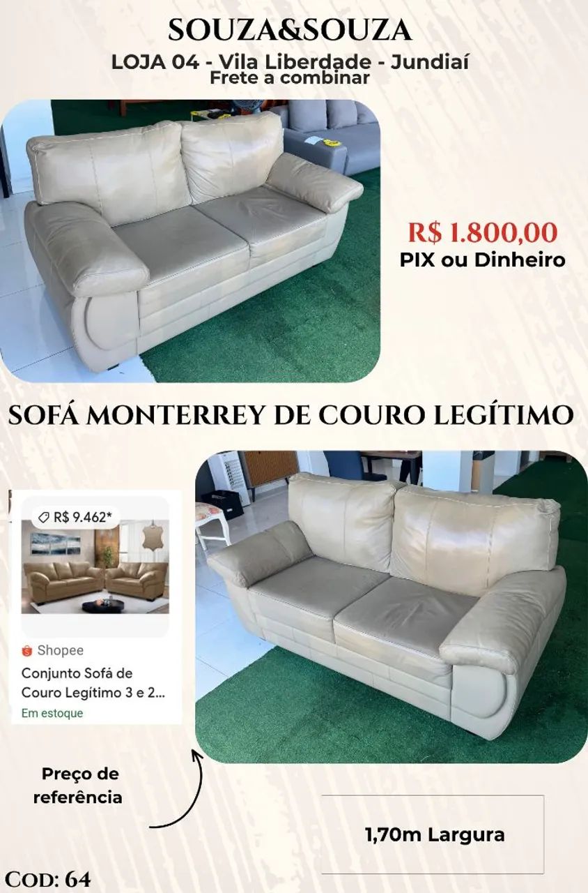 Sofá 2 lugares de Couro legítimo 