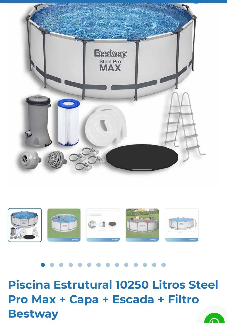 Piscina Estrutural 10250 Litros Steel Pro Max + Capa + Escada + Filtro Bestway