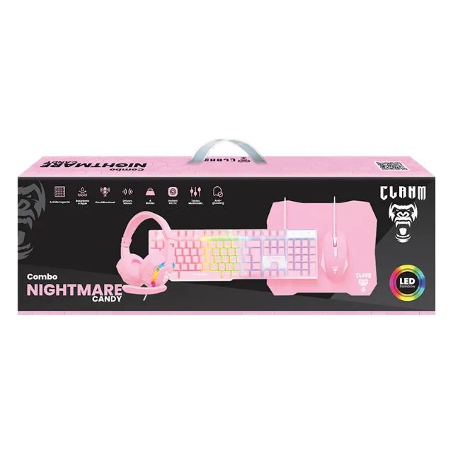 Kit Gamer Clanm Nightmare Snow Teclado + Mouse + Headset + Mousepad - Foto 3