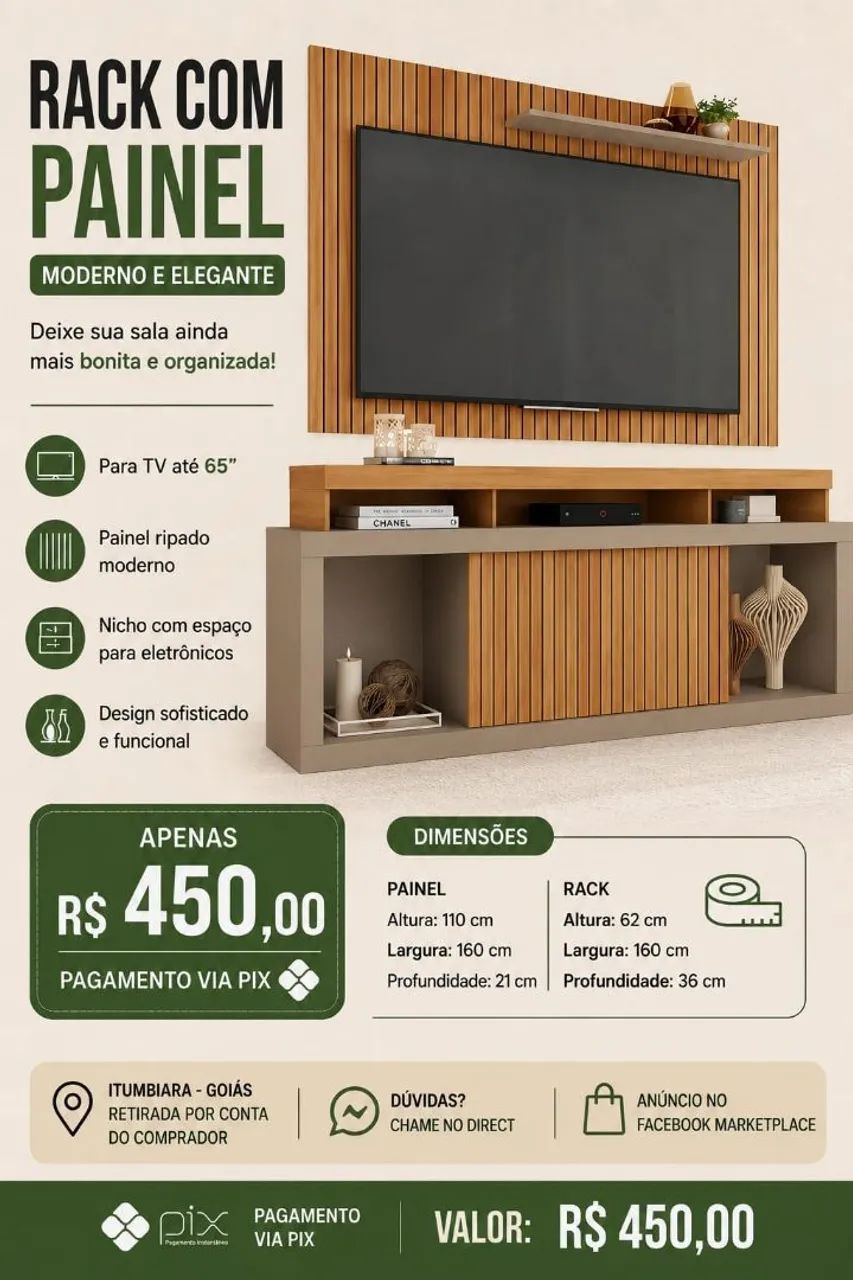 Rack com painel para TV 
