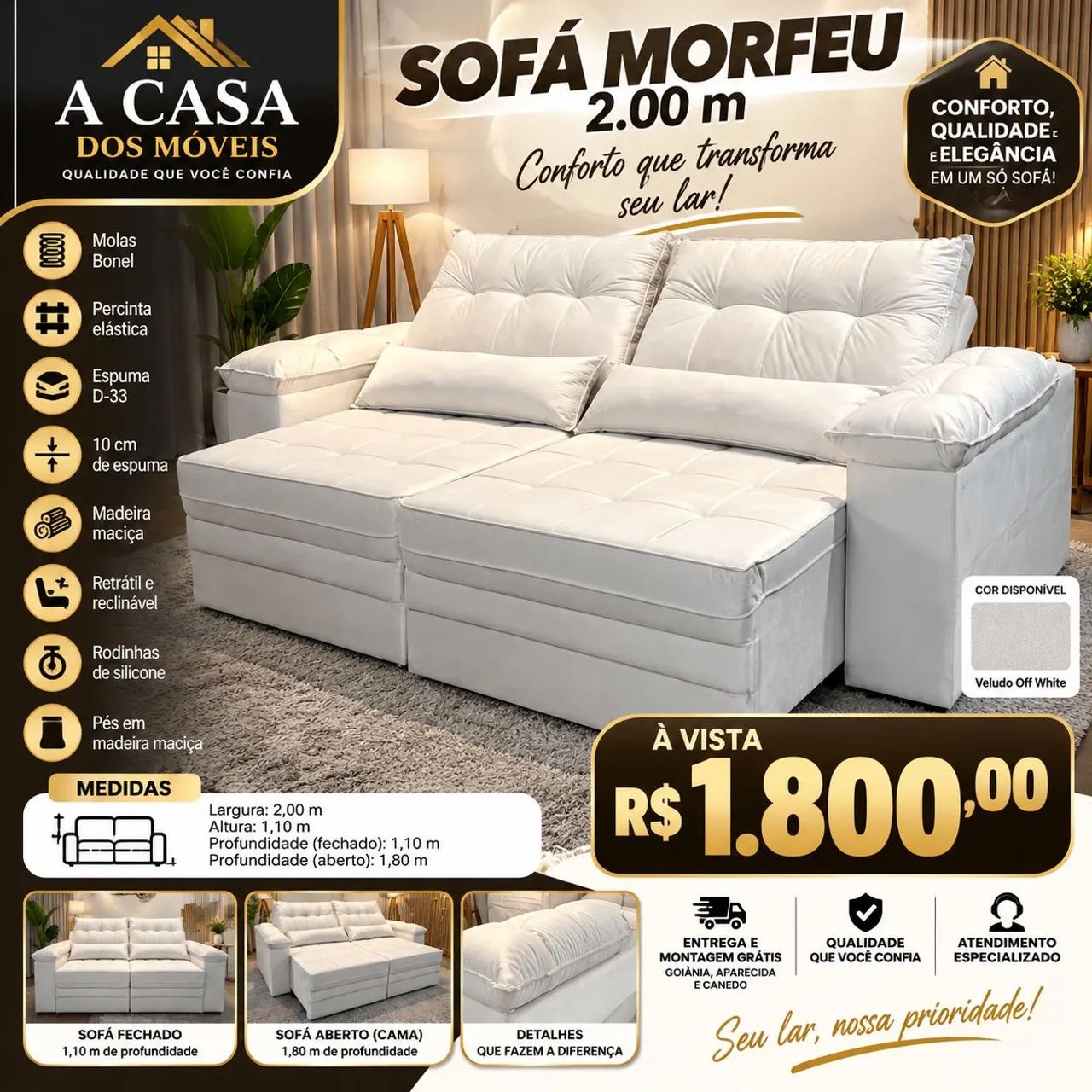 Sofá Retrátil Morfeu 2.00m