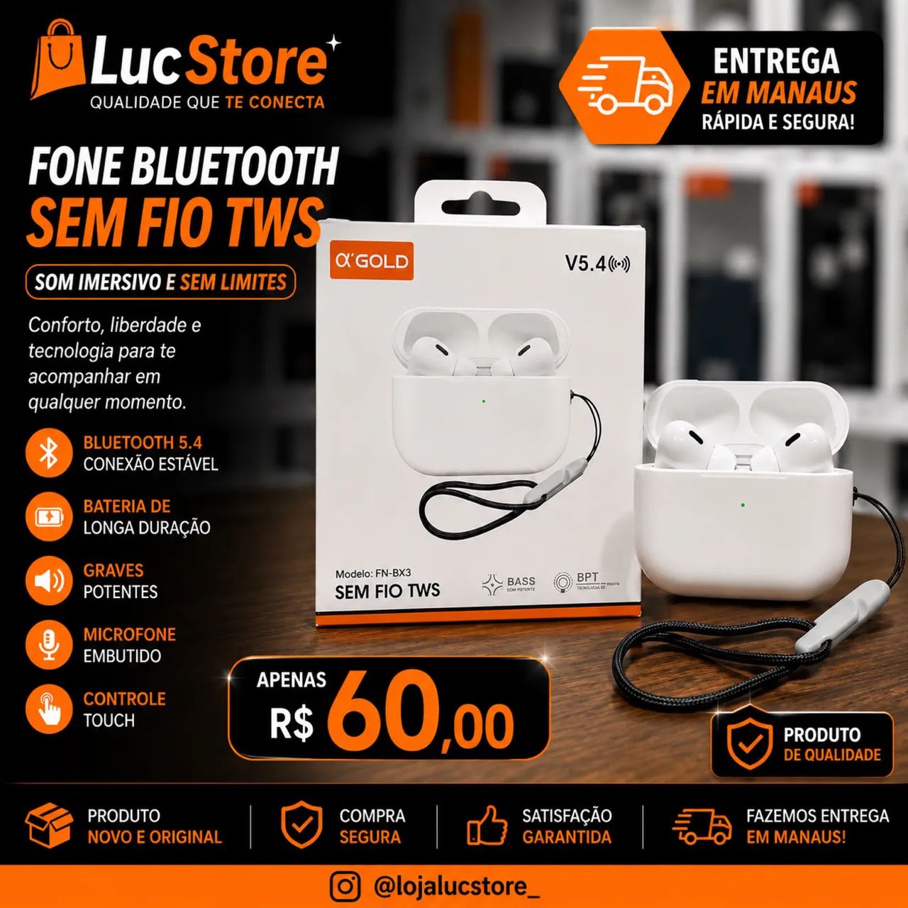 Fone Bluetooth AGold Premium
