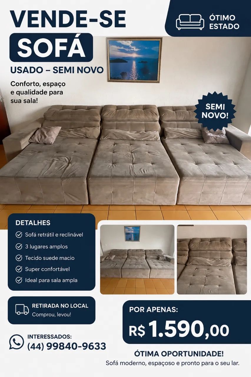 Sofá retrátil e reclinável 