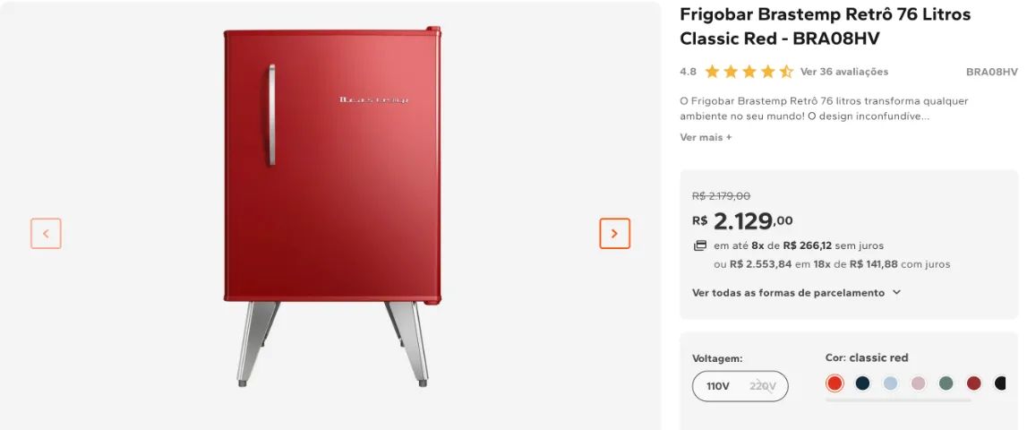 Frigobar Brastemp Retrô Vermelho 76 Litros - Foto 5