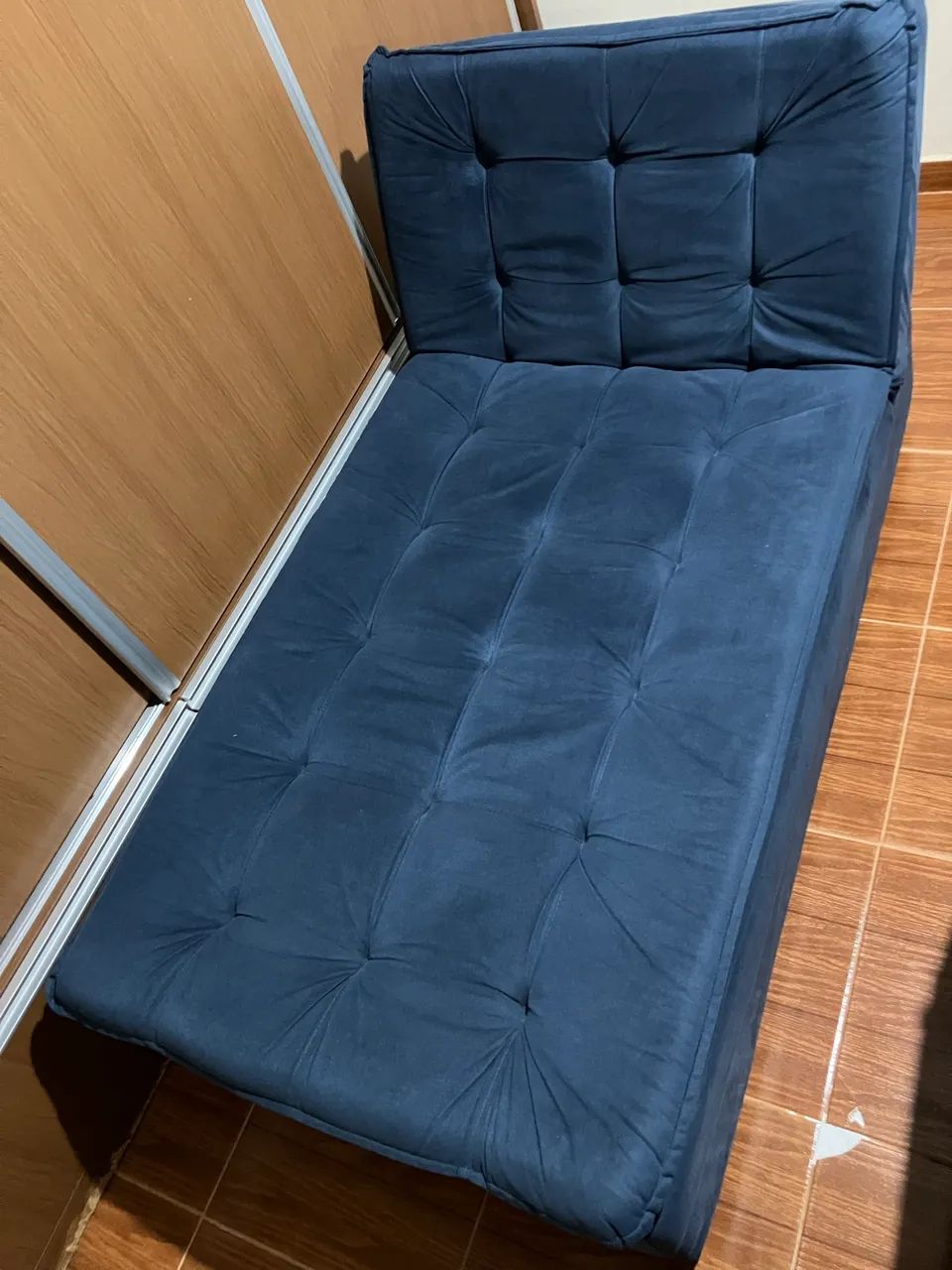 Sofá cama chaise divã azul solteiro - Foto 2