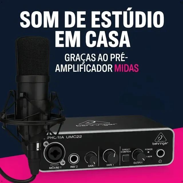 Interface De Áudio Behringer U-phoria Umc22 Midas Usb - Foto 5