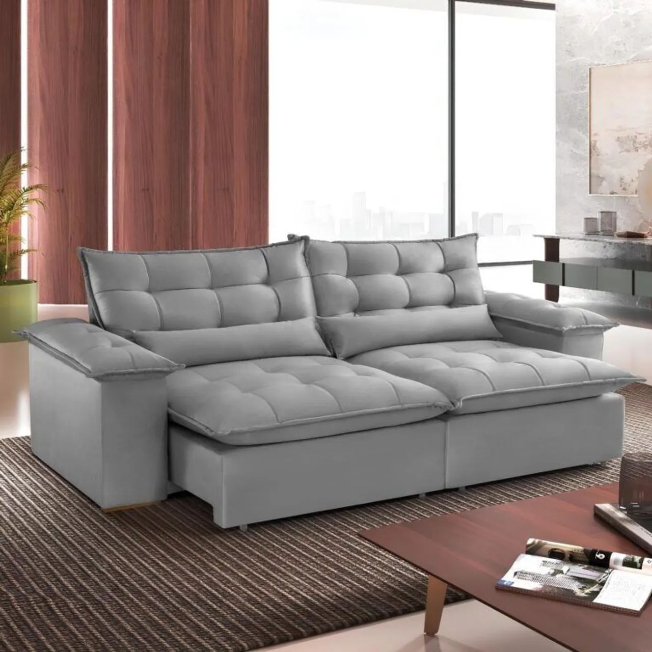 *Sofá Retrátil Reclinável Niger 2,50 cm Pronta Entrega.