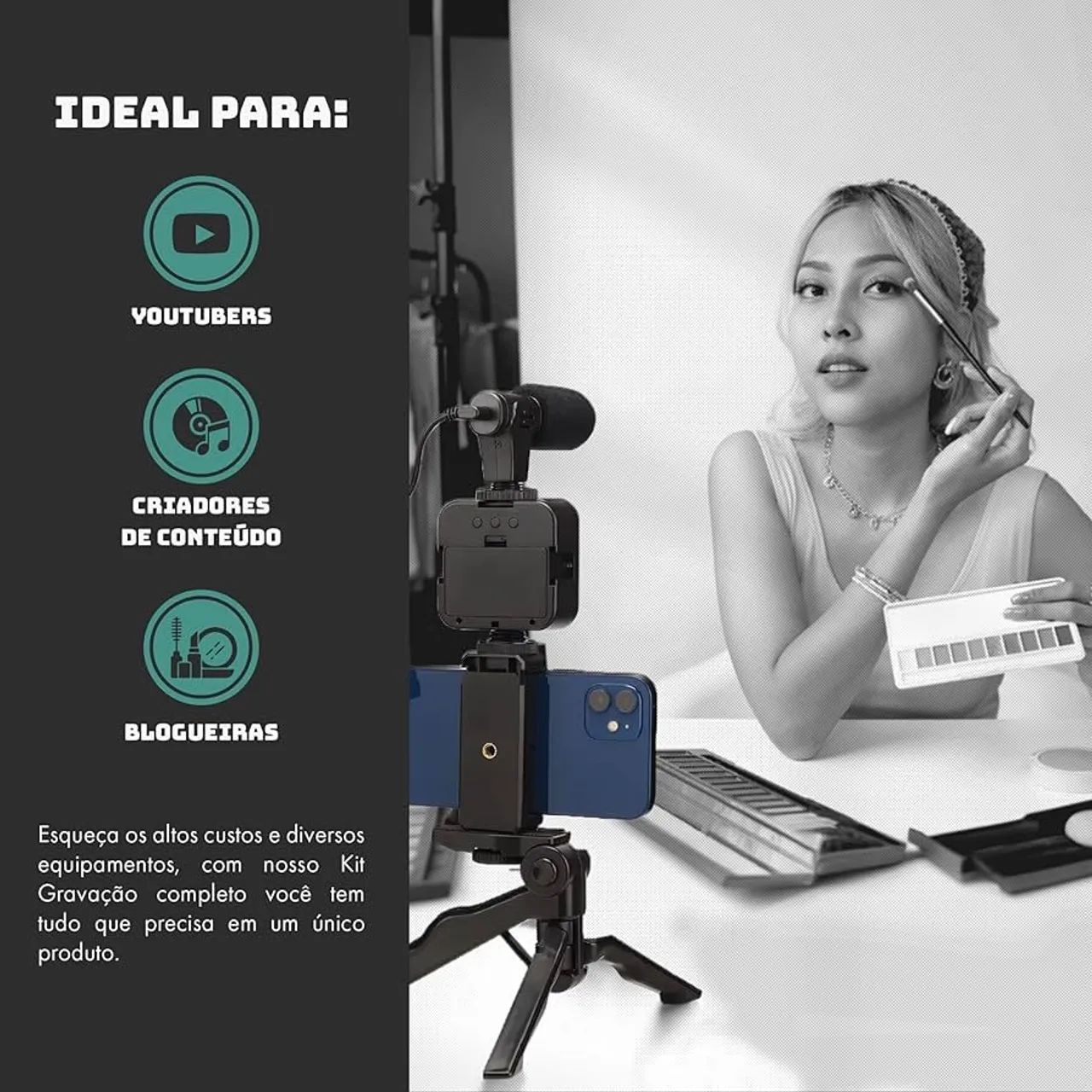 Tripé Suporte de Celular Com Led Kit de Gravação Completo - Com Microfone