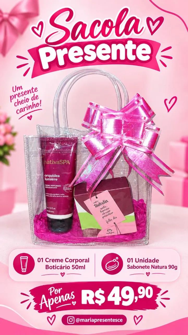 Sacola Presente com Creme Corporal e Sabonete