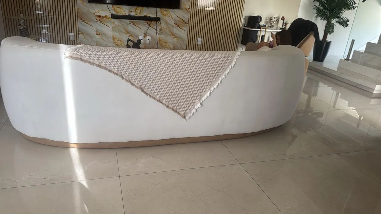 Sofá orgânico linho e couro 3,00mt - Foto 2