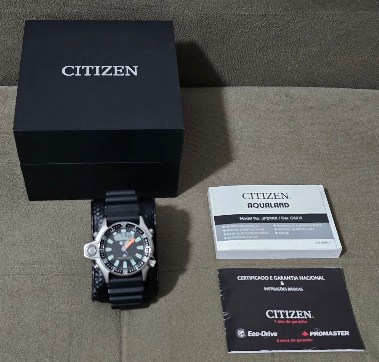 RELÓGIO CITIZEN AQUALAND RELANÇAMENTO JP2000 SÉRIE PRATA ZERADO, COMPLETO NA CAIXA 