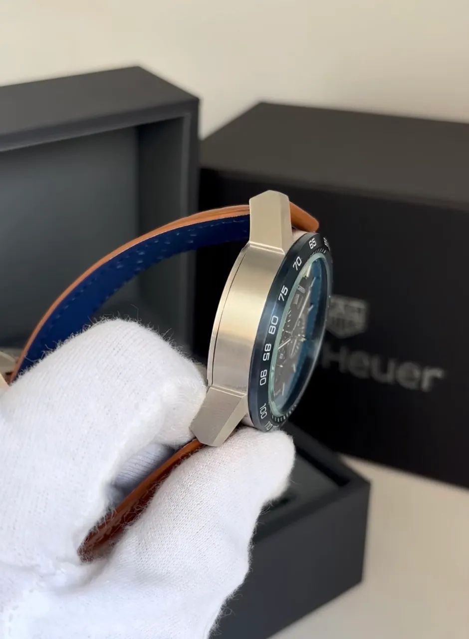 Relogio Premium Tag Couro - Azul - 43mm - Safira  - Foto 5