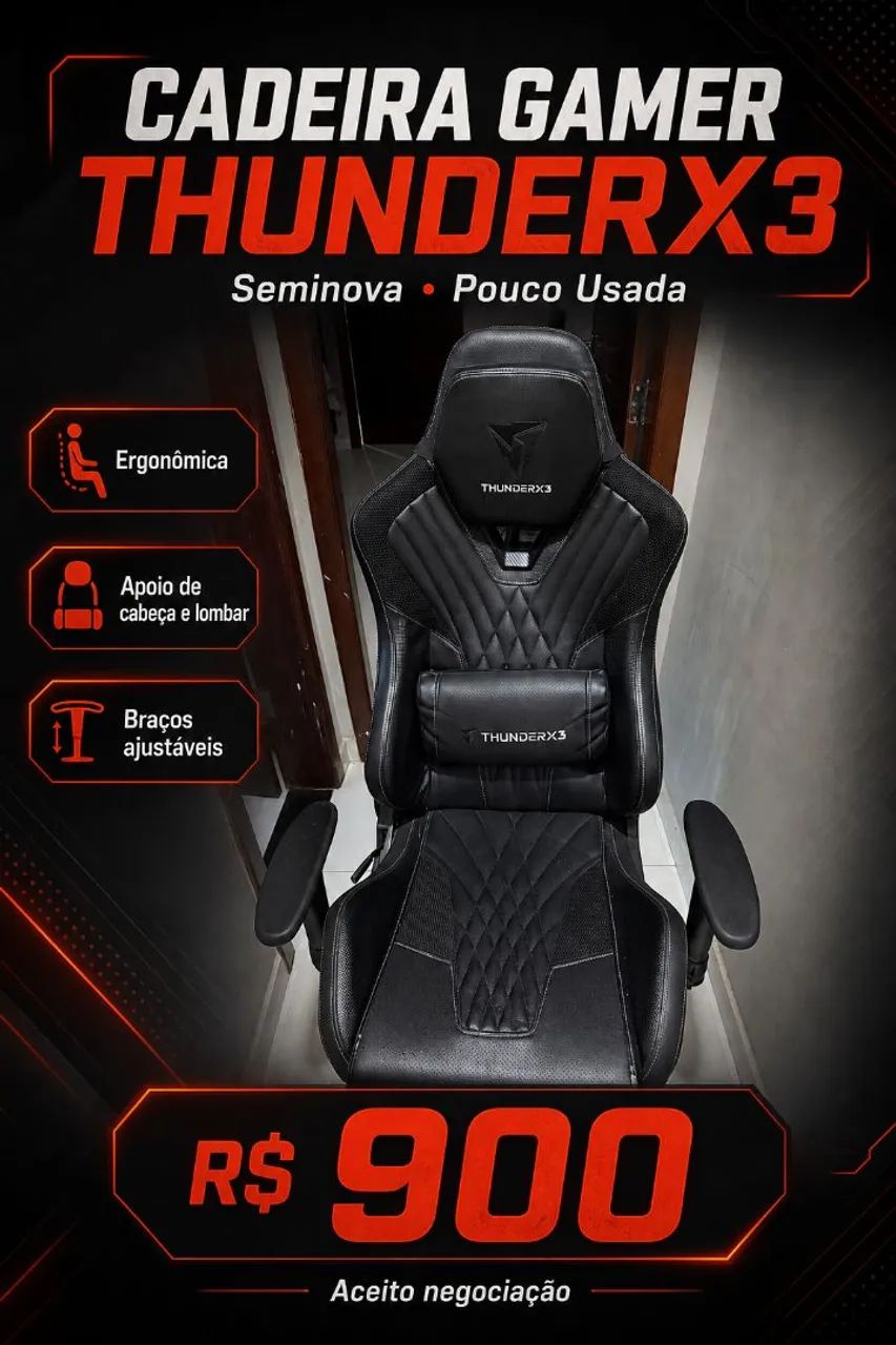 Cadeira Gamer ThunderX3 Seminova - Pouco Usada