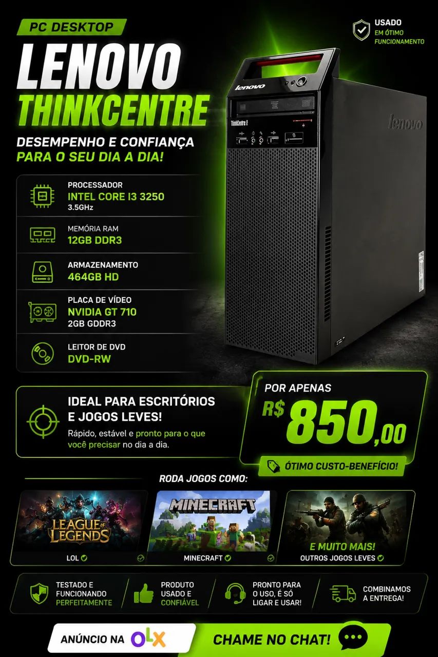 COMPUTADOR I3 COM PLACA DE VÍDEO