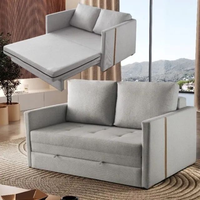 SOFÁ CAMA DOMINIC 1,40M  LINHO. PRONTA ENTREGA.
