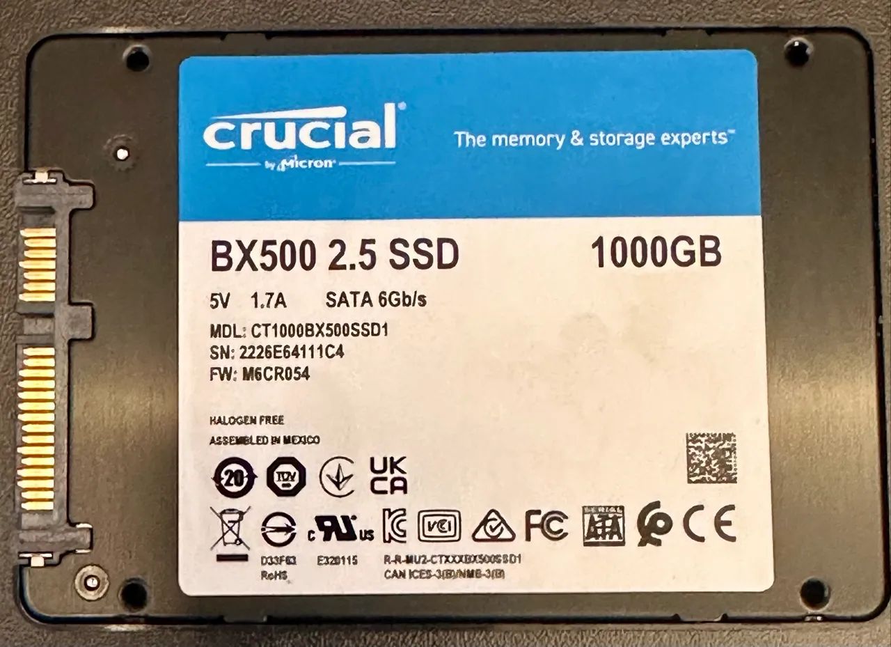 SSD Crucial BX500 1TB (1000GB) SATA III 2,5? - Novo, Sem Caixa