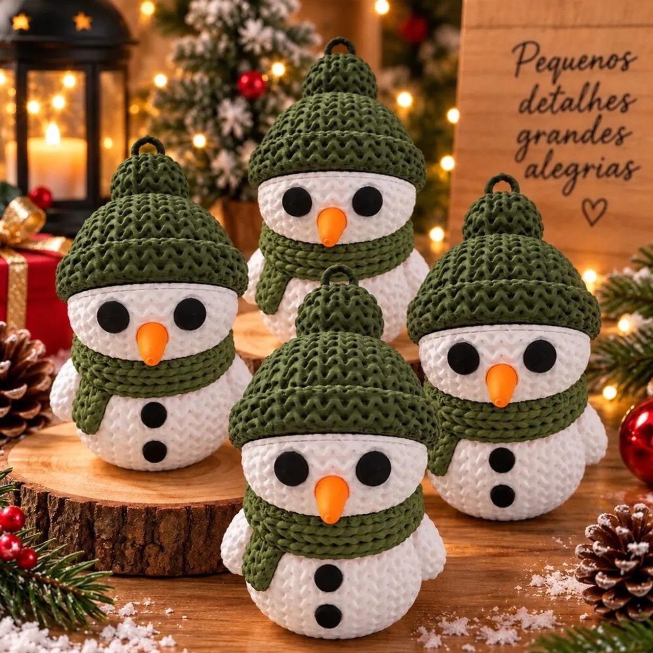Kit com 4 Enfeites de Natal - Bonecos de Neve - Foto 2