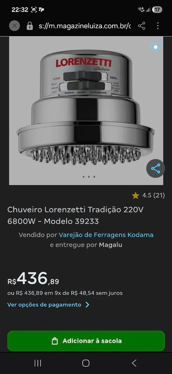 Chuveiro Elétrico Tradição da Lorenzetti - Foto 4