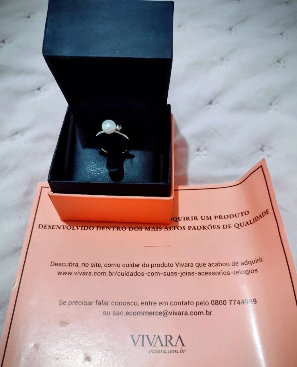Anel Anel em Prata 925 com Pérola e Topázio Incolor - Foto 3