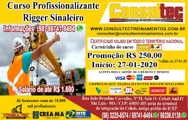 Curso Profissionalizante para Rigger Sinaleiro R$ 250,00 Promoção Inicio 27-01-2020