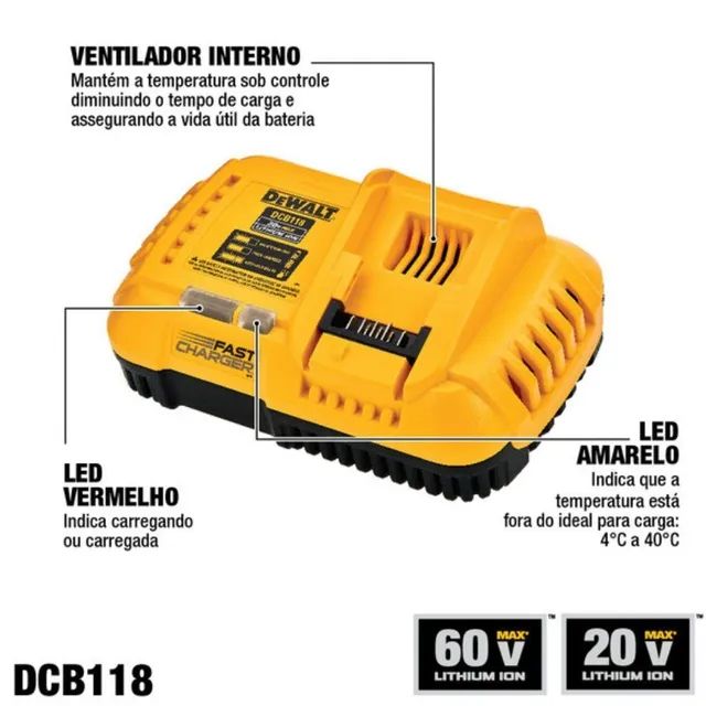 Carregador Rápido com Cooler 20V/60V LI-ION - DEWALT-DCB118 - Foto 2