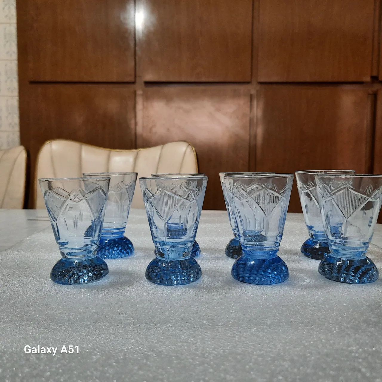 Jogo 8 copos Cristal Azul lapidados p/ Drinks e licor. Antigo.   - Foto 2