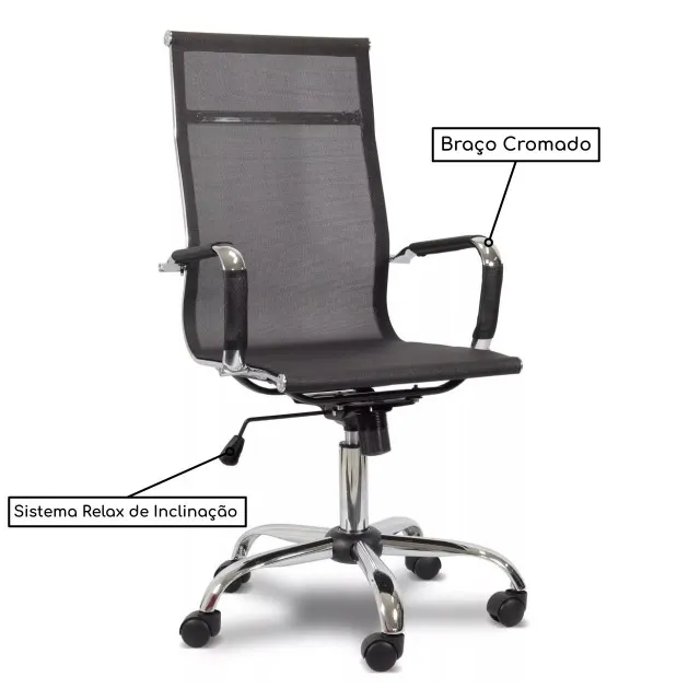 Cadeira Presidente Tela Charles Eames Esteirinha Cor Preto Conforto Ergonômico 32878
