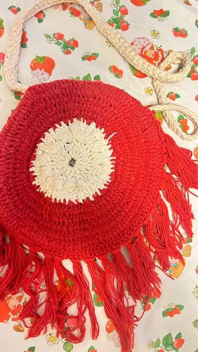 Bolsa de crochê vermelha com franjas - Foto 2