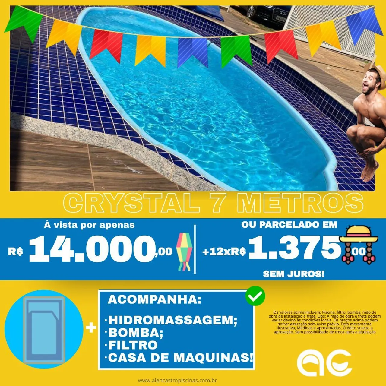 Piscina Crystal 7 Metros Hidromassagem e Filtro