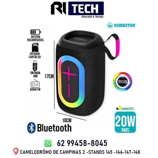 Caixa De Som 20W Bluetooth Resistente a água IPX6 Bateria Até10 Horas Kimaster K510