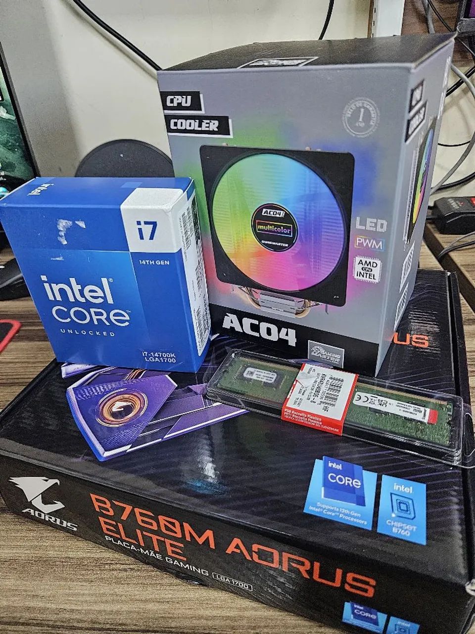 kit pc gamer i7 14700k asus b760 8gb ddr5 cooler rgb