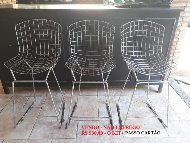 Jogo de 3 cadeiras de aço inox para bar sem estofados