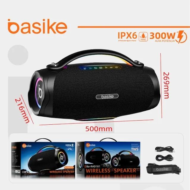 Caixa de Som Portátil Estéreo Basike Ba-RAD181 300W com Bluetooth, Luzes RGB e Bateria  - Foto 3