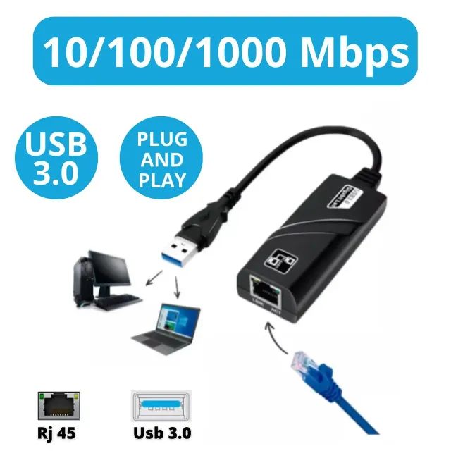 Adaptador Ethernet Usb 3.0 Rj45 Rede Lan Gigabit 10/100/1000 - Foto 3