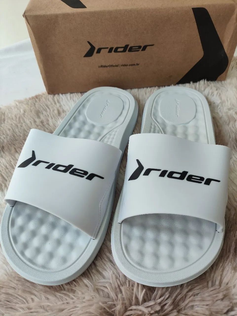 Chinelo Slide Rider step esfera massageadora masculino Grendene Branco