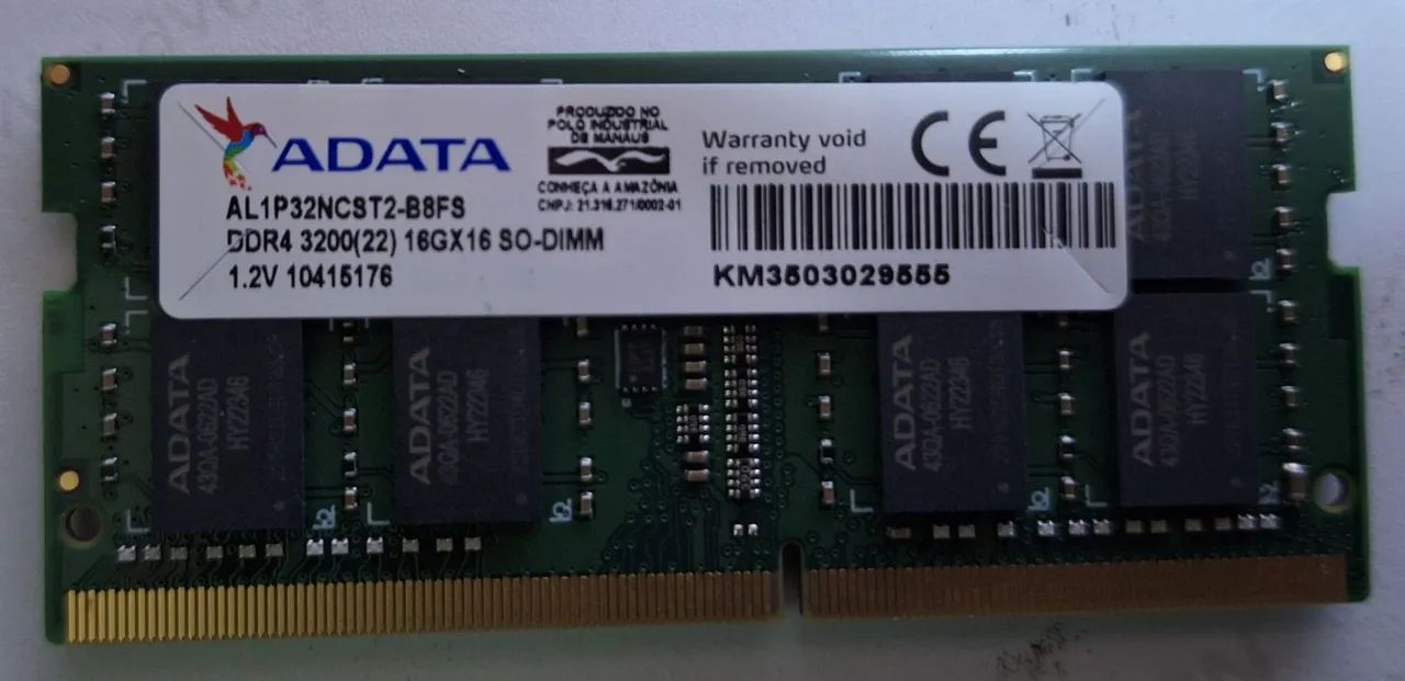 MEMÓRIA DDR4 16GB 3200 NOTEBOOK LENOVO ADATA ORIGINAL 64317907894019120