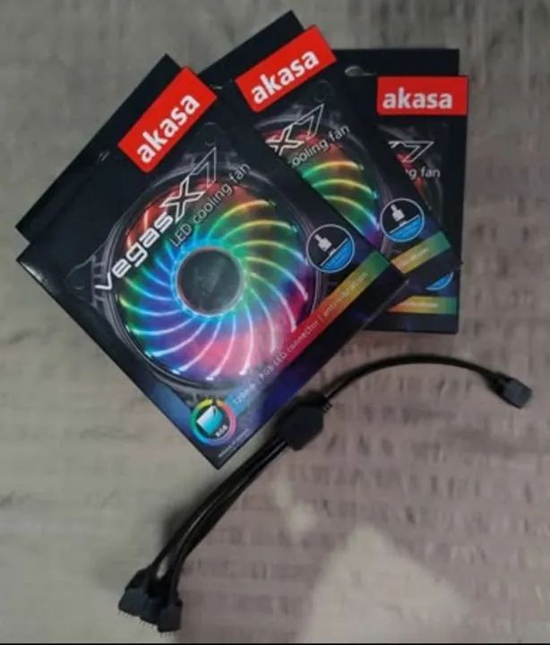 Kit 3 Fans Akasa Vegas X7 RGB 120mm + Cabo Splitter - Usadas, Ótimo Estado