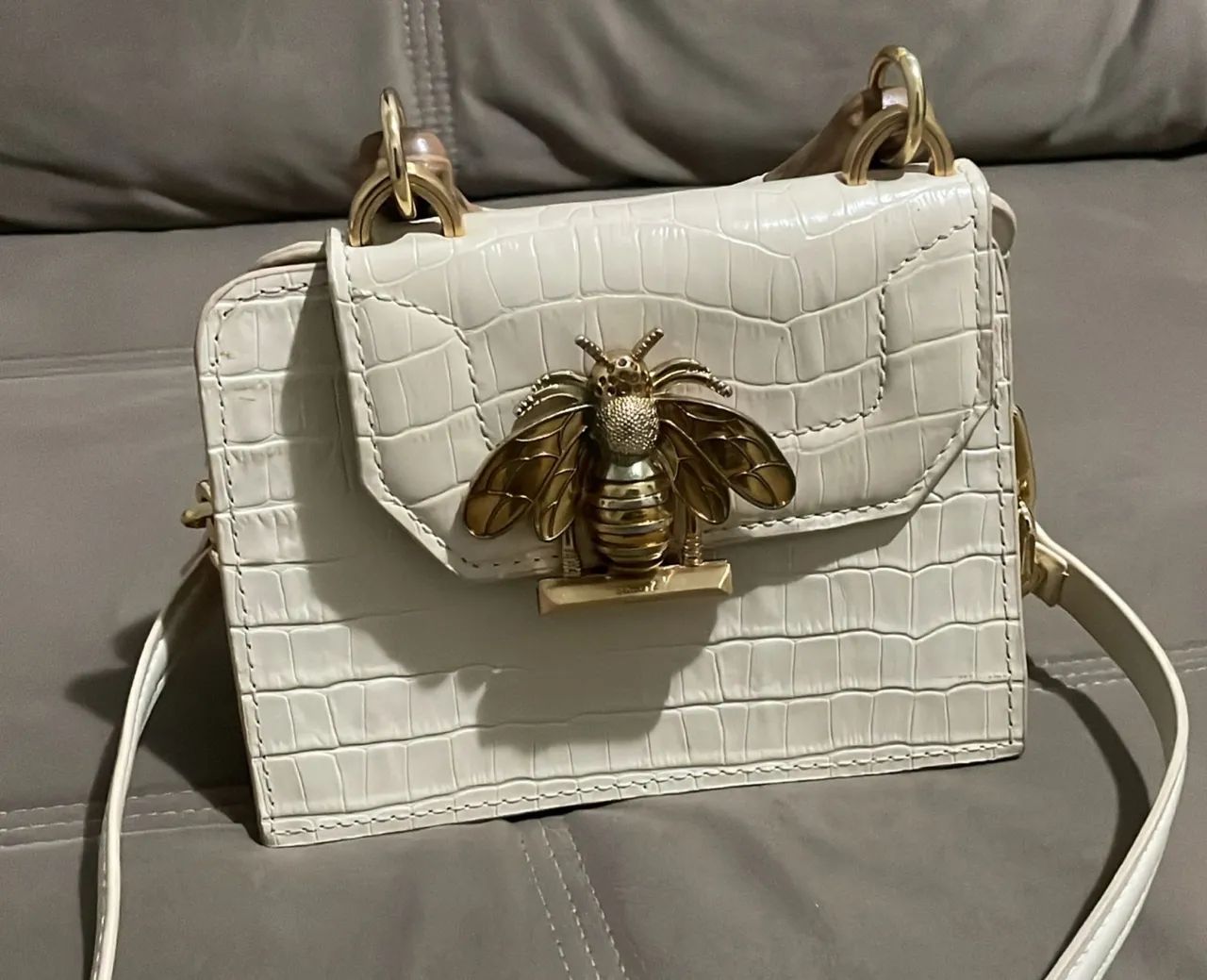 Bolsa Schultz Believe Couro Croc Off White 