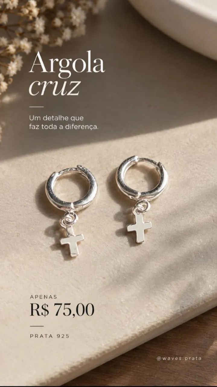 Par de Argolas Cruz Prata 925