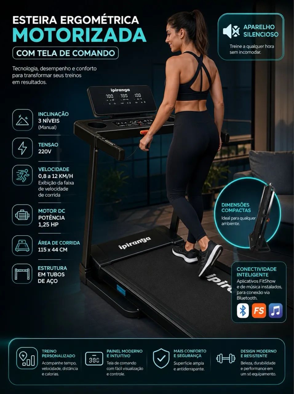 Esteira robusta Bluetooth 8km 110kg - Foto 2