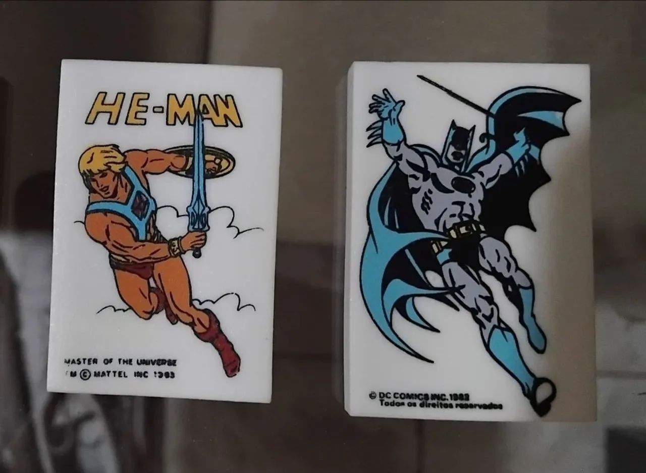 Lote de Borrachas Perfumadas Anos 80 - Originais de Época - Batman e He-Man.