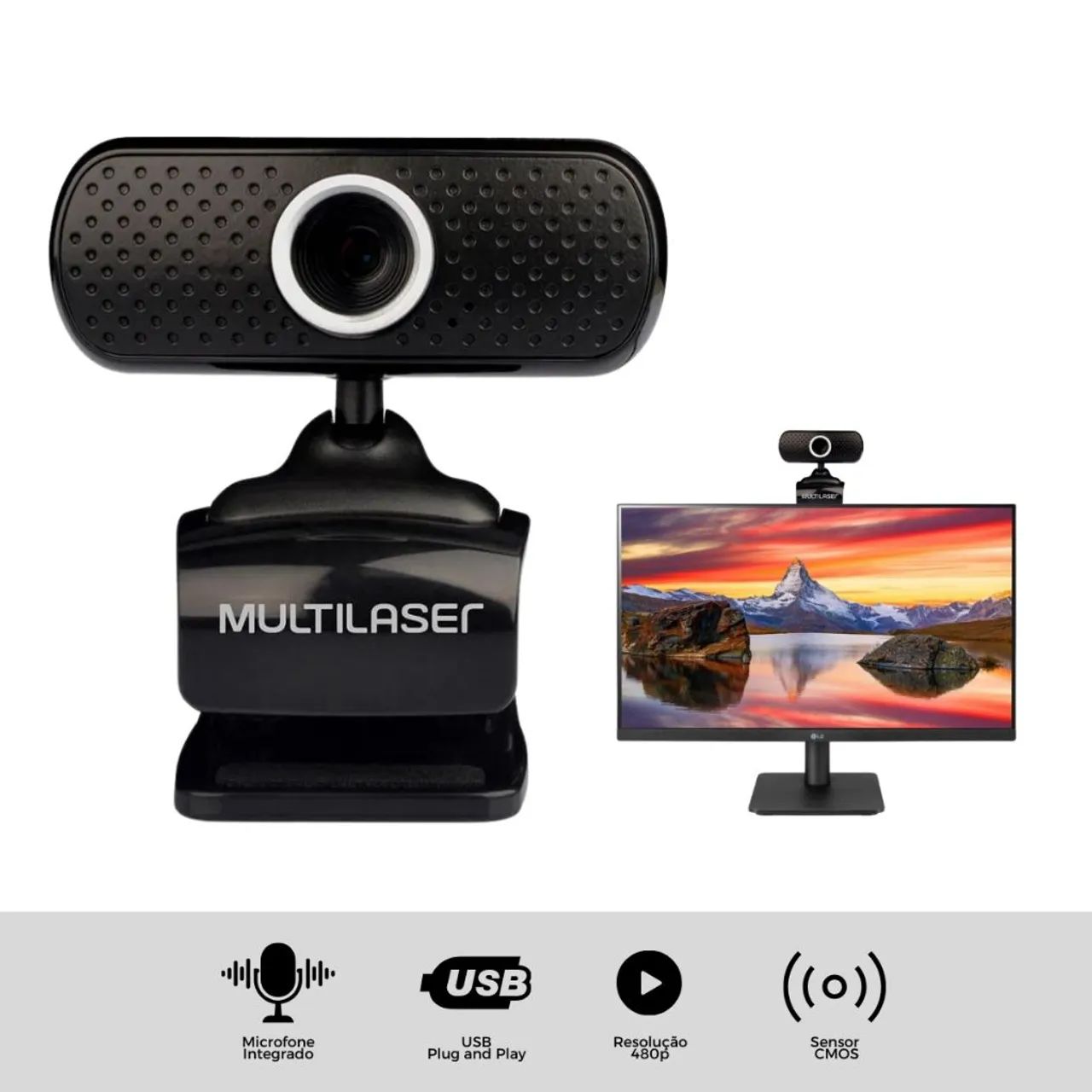 Webcam Multilaser 480p microfone USB